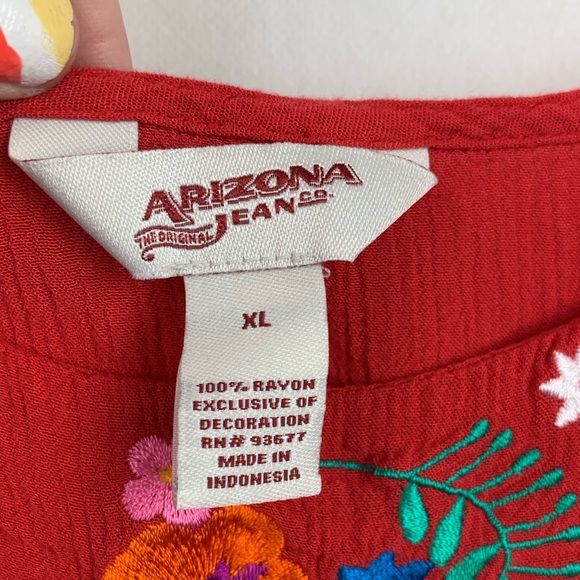 Arizona Red Embroidered Top Sleeveless Boho XL - Picture 3 of 5